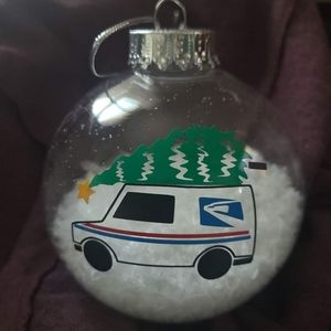 USPS Mail Truck Snowglobe Ornament